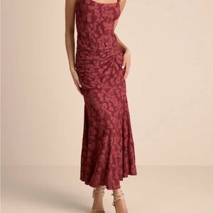 Lulus Celeste Rust Red Floral Burnout Bustier Maxi Dress